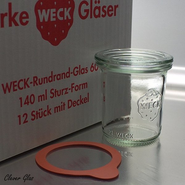 12 WECK ® Einkochgläser 140 ml Sturzform Art. 761 RR60 mit Glasdeckel und Auswahl Zubehör