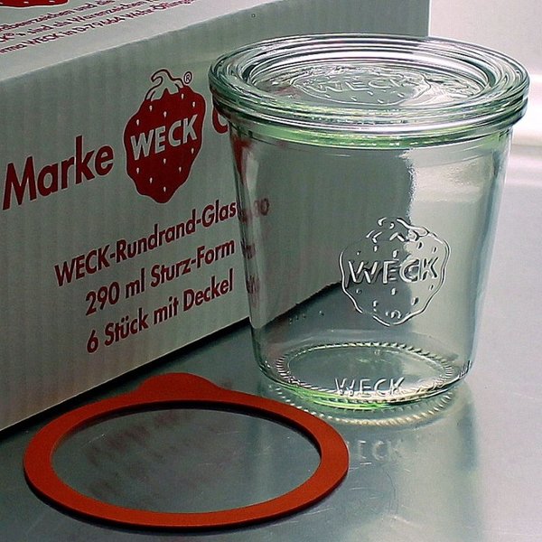 6 WECK ® Einkochgläser 290 ml Sturzform Art. 900 RR80 mit Glasdeckel und Auswahl Zubehör