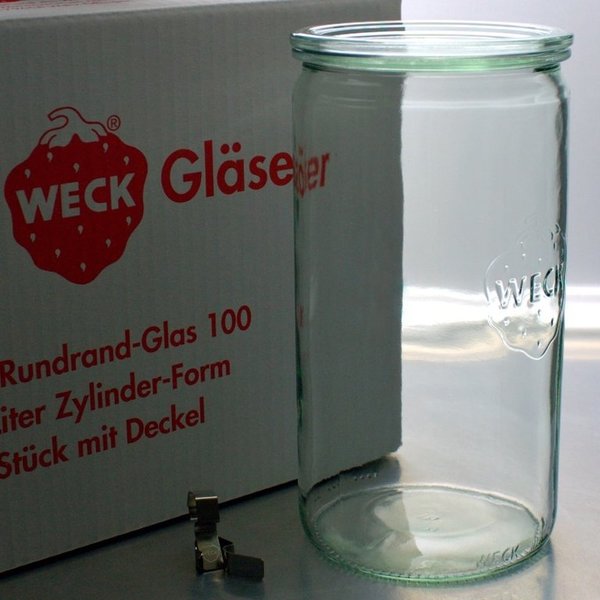 6 WECK ® Einkochgläser 1,5 ltr. Zylinderform Art. 974 RR100 mit Glasdeckel und Auswahl Zubehör