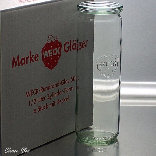 6 WECK ® Einkochgläser 1/2 ltr. Zylinderform Art. 905 RR60 mit Glasdeckel und Auswahl Zubehör