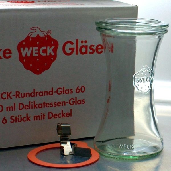 6 WECK ® Einkochgläser 200ml Delikatessenglas Art. 995 RR60 mit Glasdeckel und Auswahl Zubehör