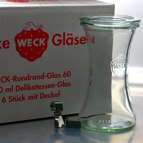 6 WECK ® Einkochgläser 200ml Delikatessenglas Art. 995 RR60 mit Glasdeckel und Auswahl Zubehör
