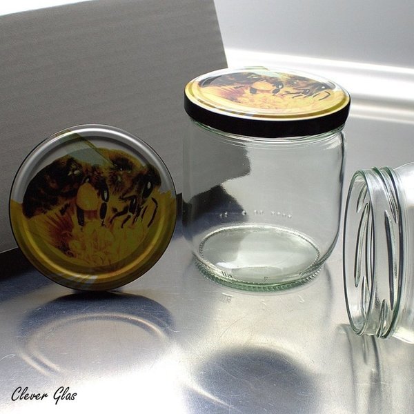Honigglas 500g / 425ml Twist Off 82 - Deckel in Biene oder Goldfarben