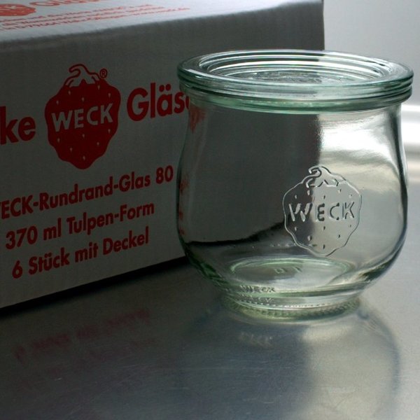 6 WECK ® Einkochgläser 370ml Tulpenform Art. 746 RR80 mit Glasdeckel und Auswahl Zubehör