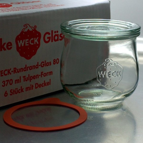 6 WECK ® Einkochgläser 370ml Tulpenform Art. 746 RR80 mit Glasdeckel und Auswahl Zubehör
